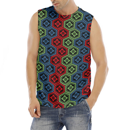 Colorful Japanese Flower Pattern Print Men's Fitness Tank Top