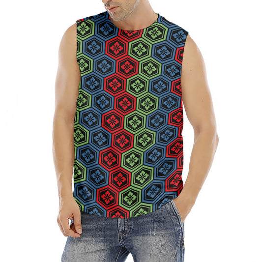 Colorful Japanese Flower Pattern Print Men's Fitness Tank Top