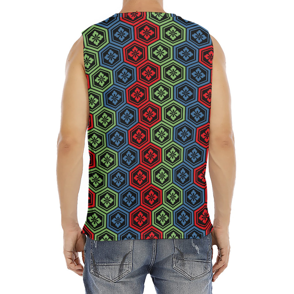 Colorful Japanese Flower Pattern Print Men's Fitness Tank Top