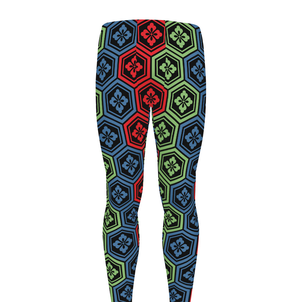 Colorful Japanese Flower Pattern Print Men's leggings