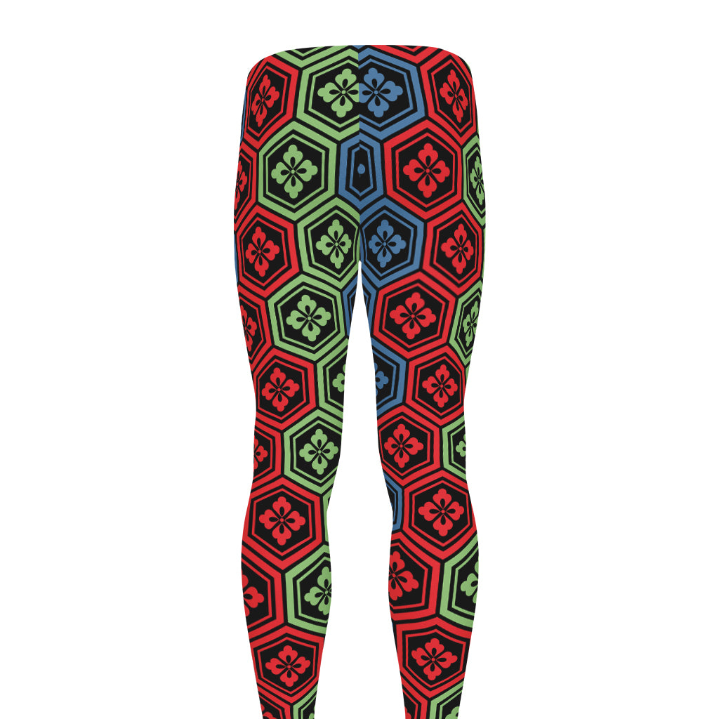 Colorful Japanese Flower Pattern Print Men's leggings
