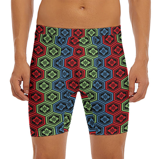 Colorful Japanese Flower Pattern Print Men's Long Boxer Briefs
