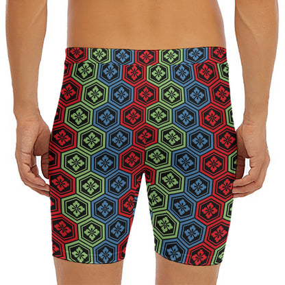 Colorful Japanese Flower Pattern Print Men's Long Boxer Briefs
