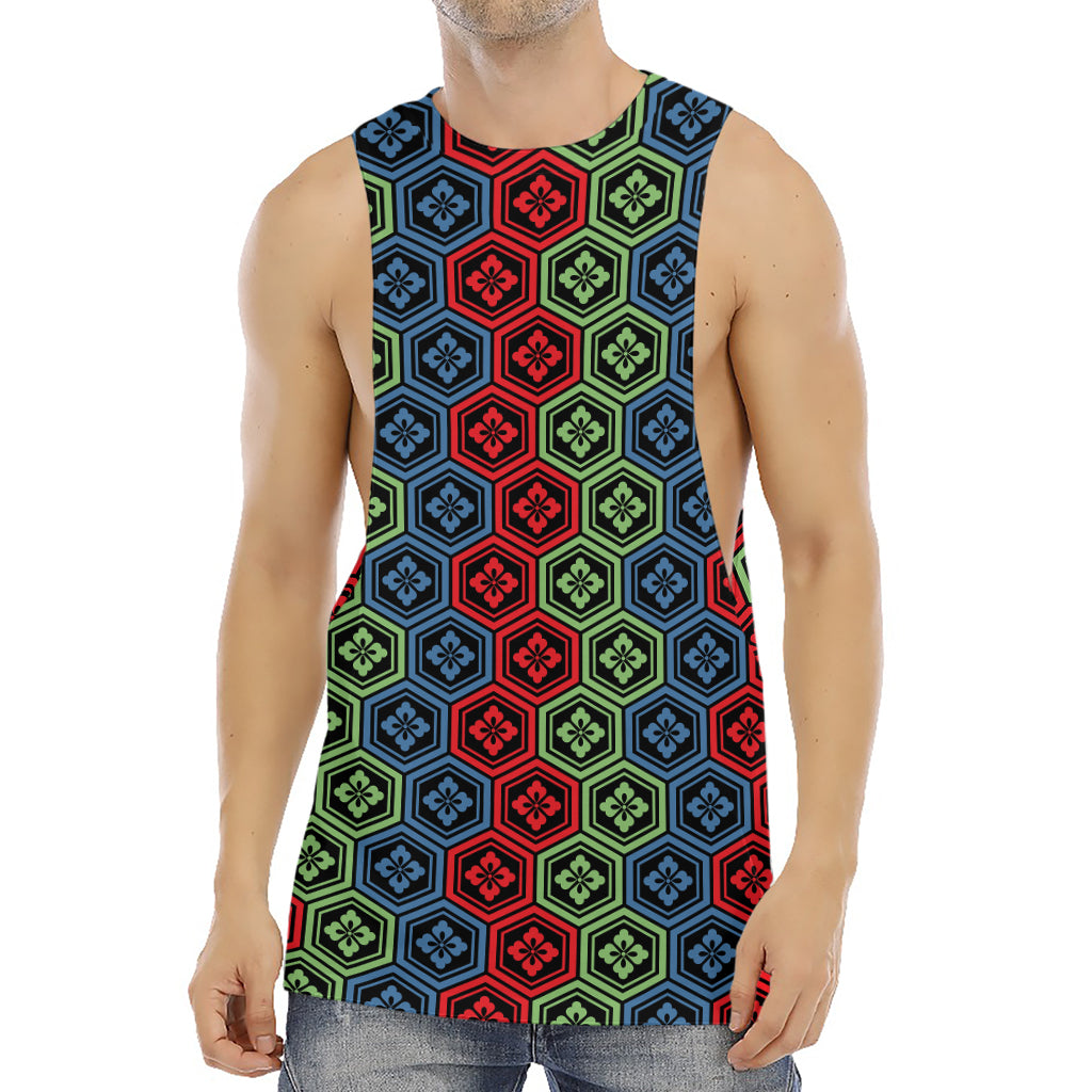 Colorful Japanese Flower Pattern Print Men's Muscle Tank Top