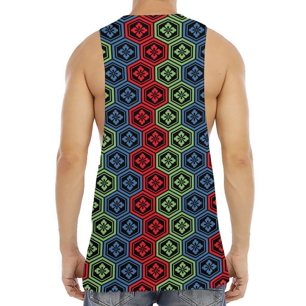 Colorful Japanese Flower Pattern Print Men's Muscle Tank Top