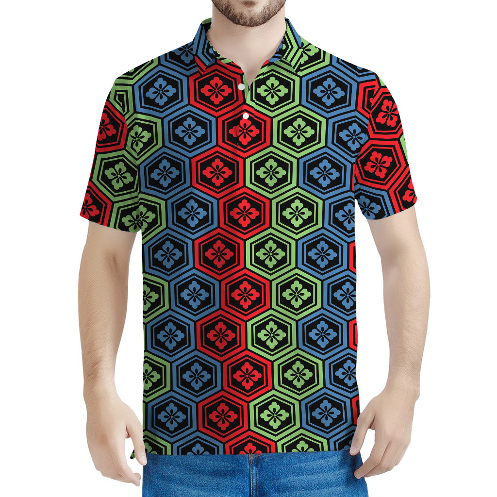 Colorful Japanese Flower Pattern Print Men's Polo Shirt