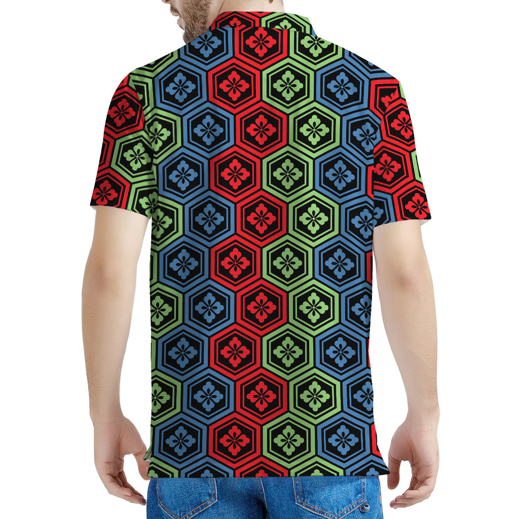 Colorful Japanese Flower Pattern Print Men's Polo Shirt