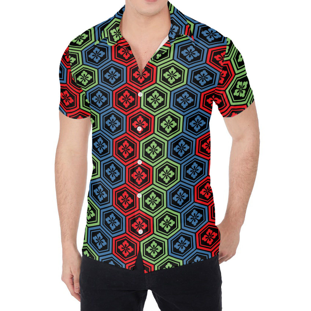Colorful Japanese Flower Pattern Print Men's Shirt