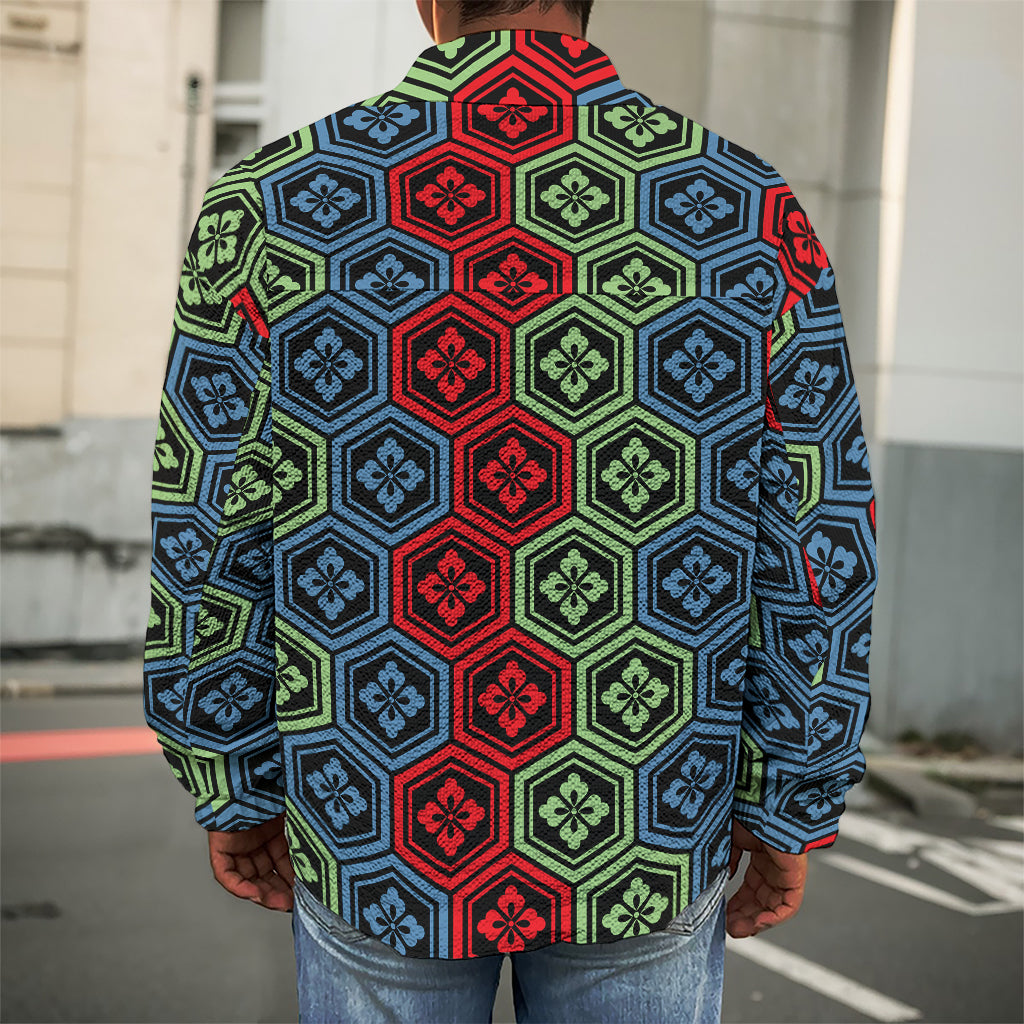 Colorful Japanese Flower Pattern Print Men's Shirt Jacket