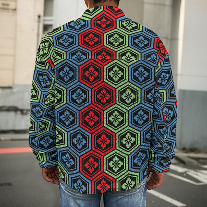 Colorful Japanese Flower Pattern Print Men's Shirt Jacket