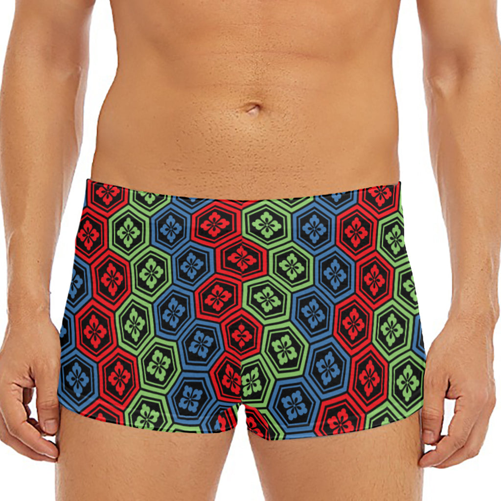 Colorful Japanese Flower Pattern Print Men's Short Boxer Briefs