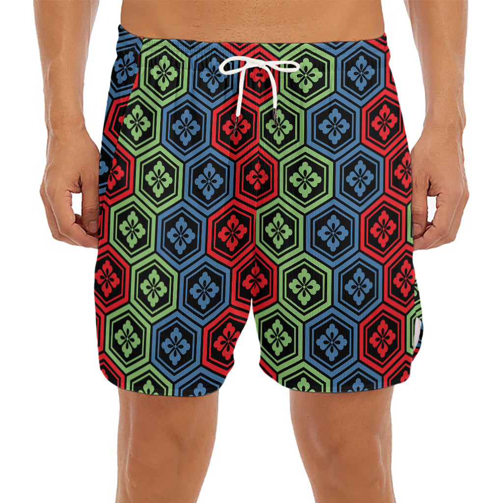Colorful Japanese Flower Pattern Print Men's Split Running Shorts