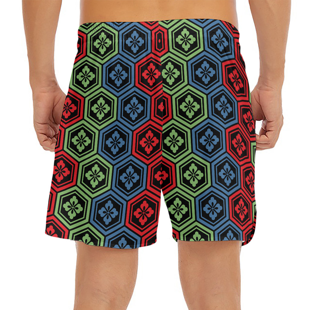 Colorful Japanese Flower Pattern Print Men's Split Running Shorts