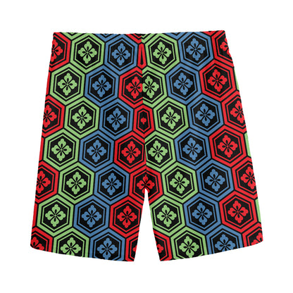 Colorful Japanese Flower Pattern Print Men's Sports Shorts