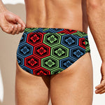Colorful Japanese Flower Pattern Print Men's Swim Briefs