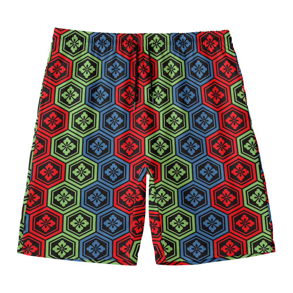 Colorful Japanese Flower Pattern Print Men's Swim Trunks