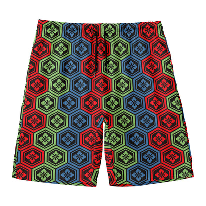Colorful Japanese Flower Pattern Print Men's Swim Trunks
