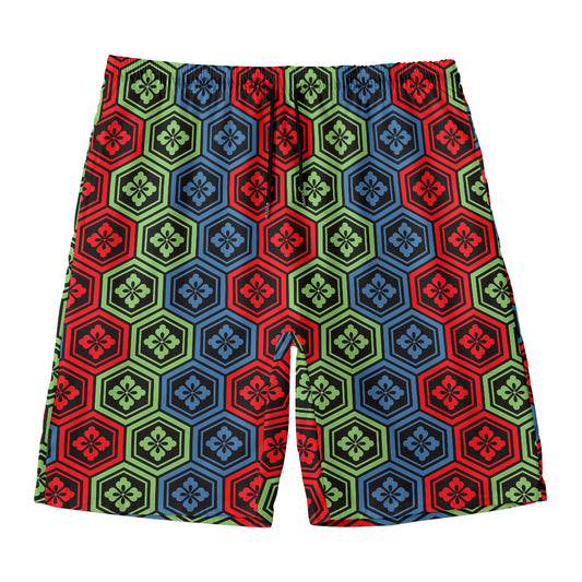 Colorful Japanese Flower Pattern Print Men's Swim Trunks
