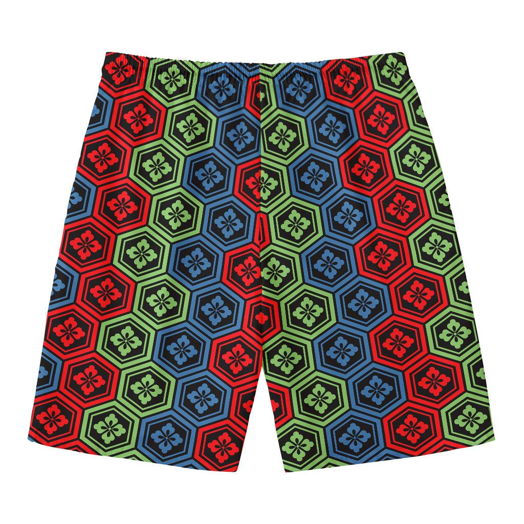 Colorful Japanese Flower Pattern Print Men's Swim Trunks