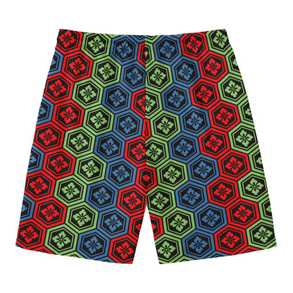 Colorful Japanese Flower Pattern Print Men's Swim Trunks
