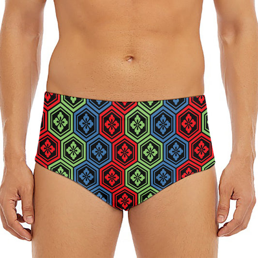 Colorful Japanese Flower Pattern Print Men's Triangle Swim Briefs
