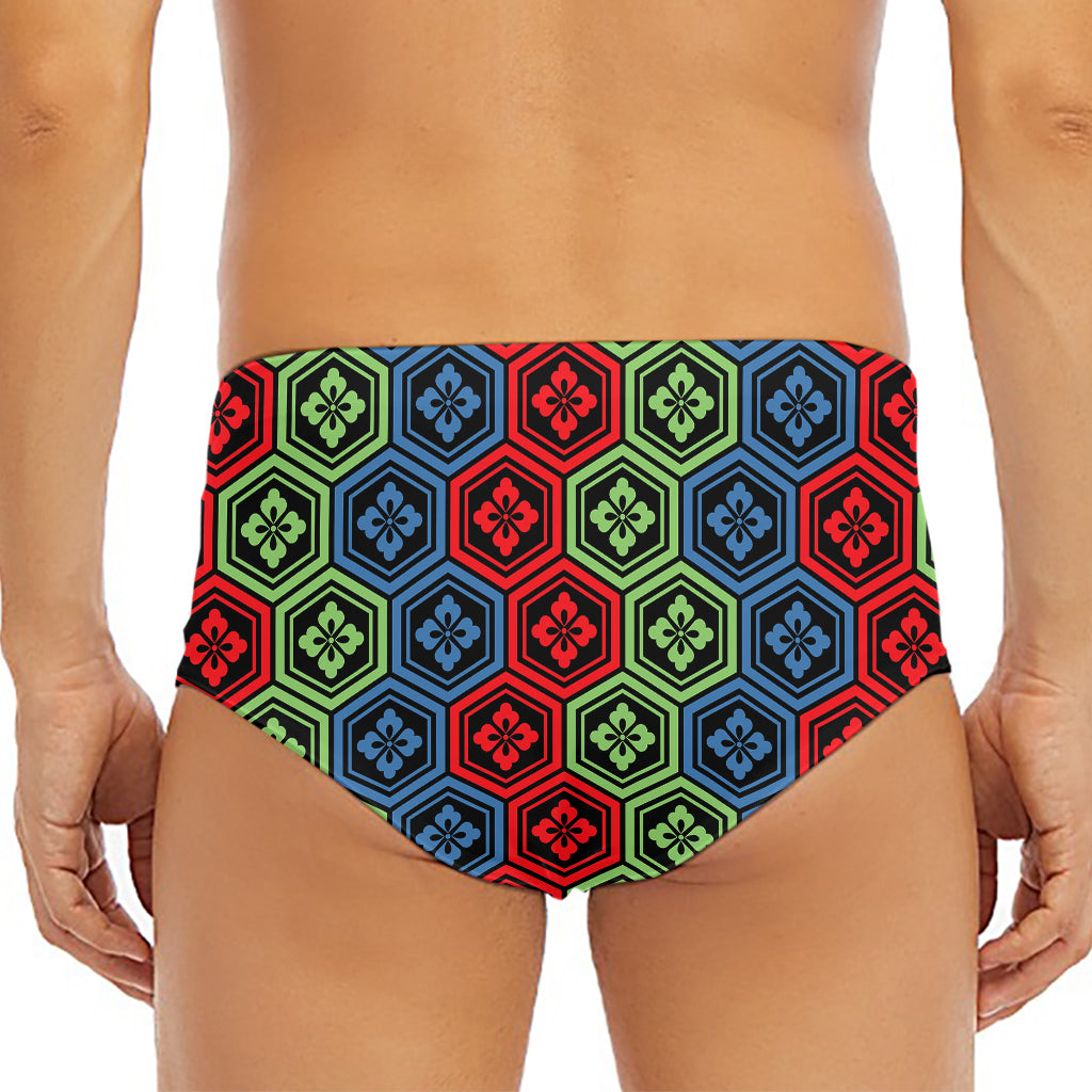 Colorful Japanese Flower Pattern Print Men's Triangle Swim Briefs