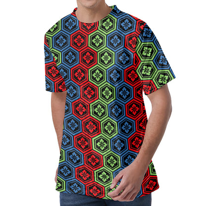 Colorful Japanese Flower Pattern Print Men's Velvet T-Shirt