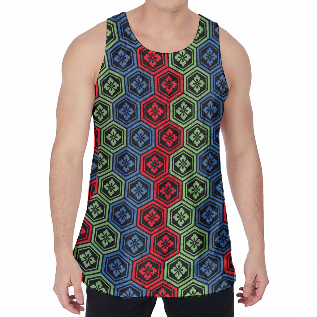 Colorful Japanese Flower Pattern Print Men's Velvet Tank Top