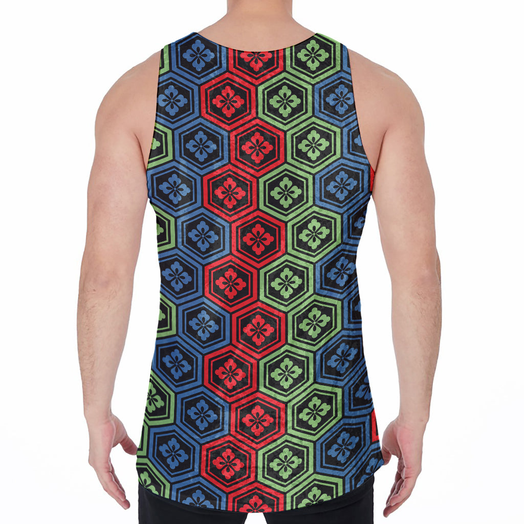 Colorful Japanese Flower Pattern Print Men's Velvet Tank Top