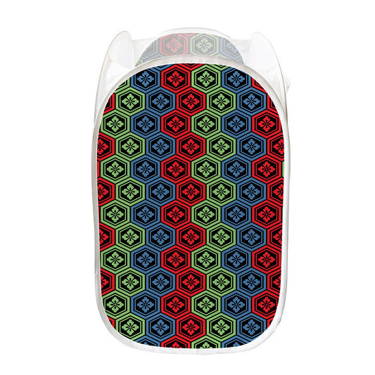 Colorful Japanese Flower Pattern Print Mesh Laundry Hamper