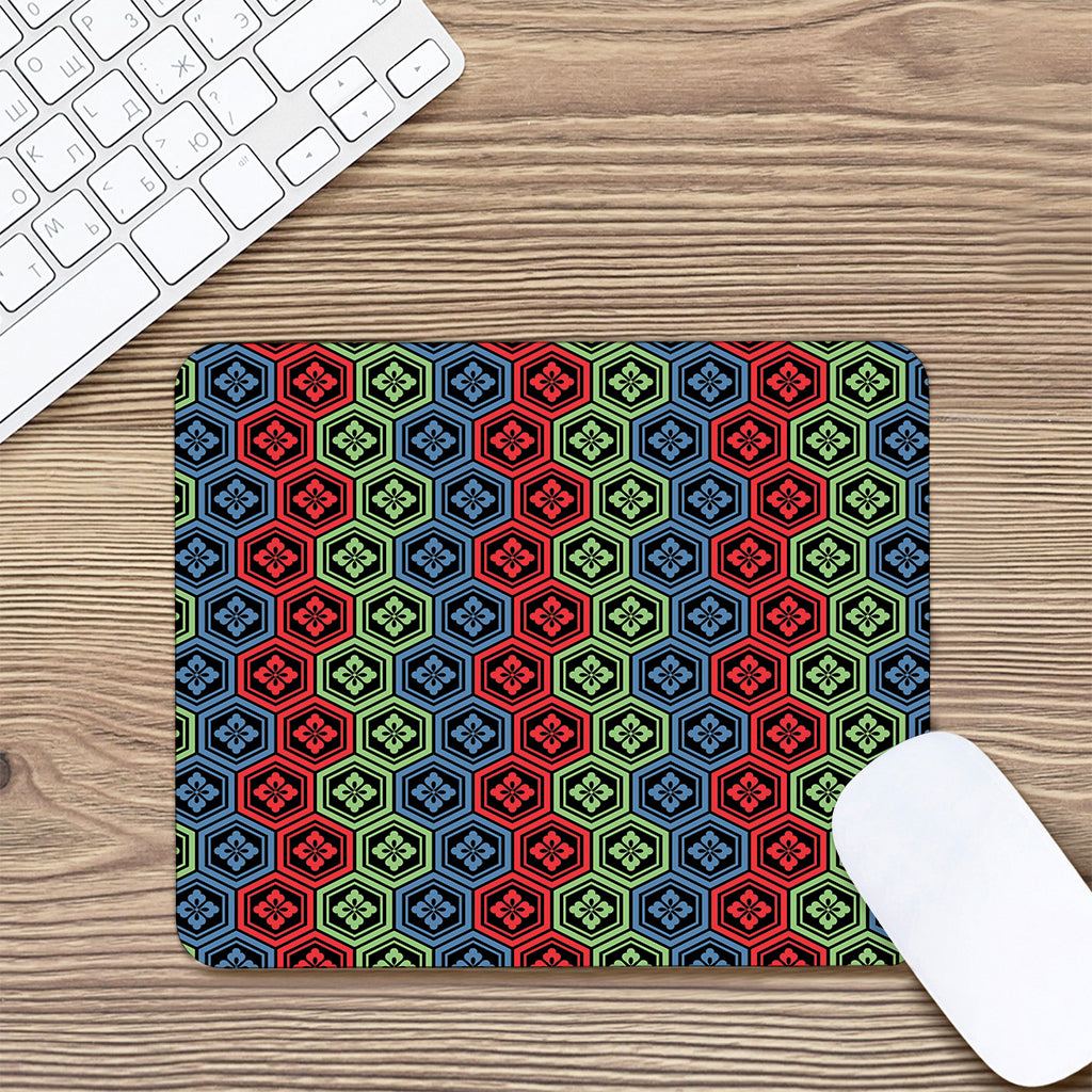 Colorful Japanese Flower Pattern Print Mouse Pad