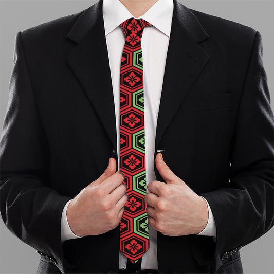 Colorful Japanese Flower Pattern Print Necktie