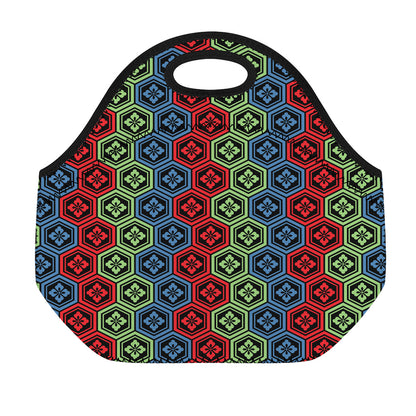 Colorful Japanese Flower Pattern Print Neoprene Lunch Bag