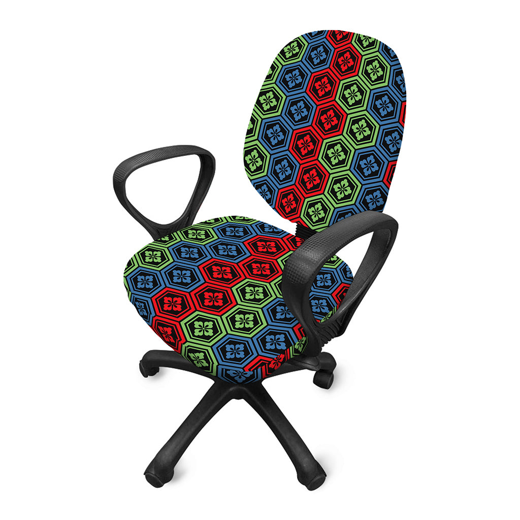 Colorful Japanese Flower Pattern Print Office Chair Cover