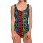 Colorful Japanese Flower Pattern Print One Piece Swimsuit