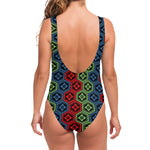 Colorful Japanese Flower Pattern Print One Piece Swimsuit