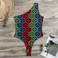 Colorful Japanese Flower Pattern Print One Shoulder Bodysuit