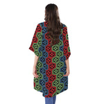 Colorful Japanese Flower Pattern Print Open Front Beach Cover Up