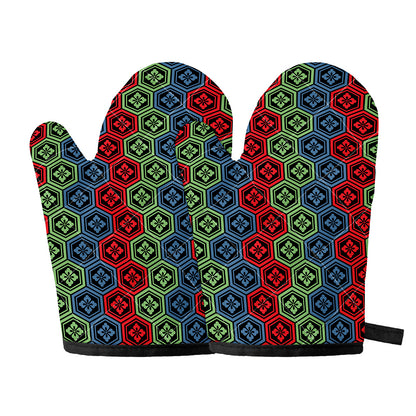 Colorful Japanese Flower Pattern Print Oven Mitts