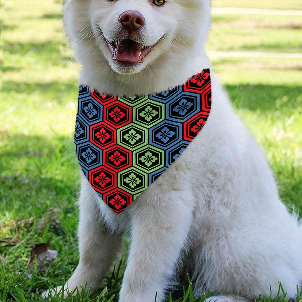 Colorful Japanese Flower Pattern Print Over The Collar Dog Bandana