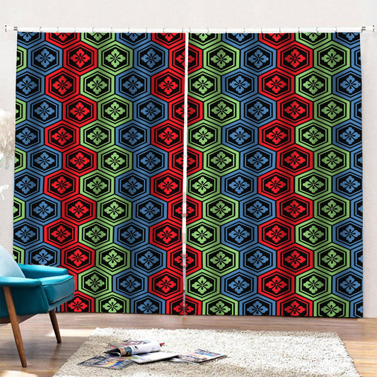 Colorful Japanese Flower Pattern Print Pencil Pleat Curtains