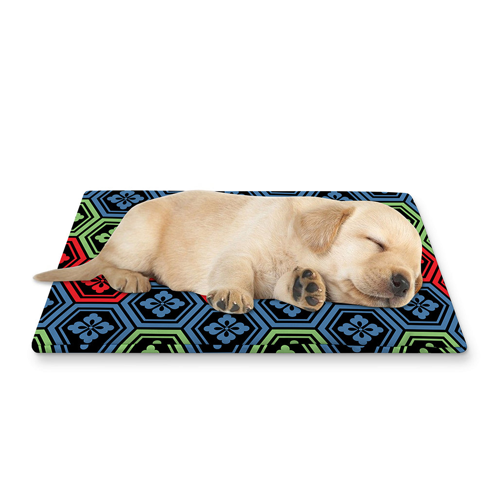 Colorful Japanese Flower Pattern Print Pet Cooling Mat Cover