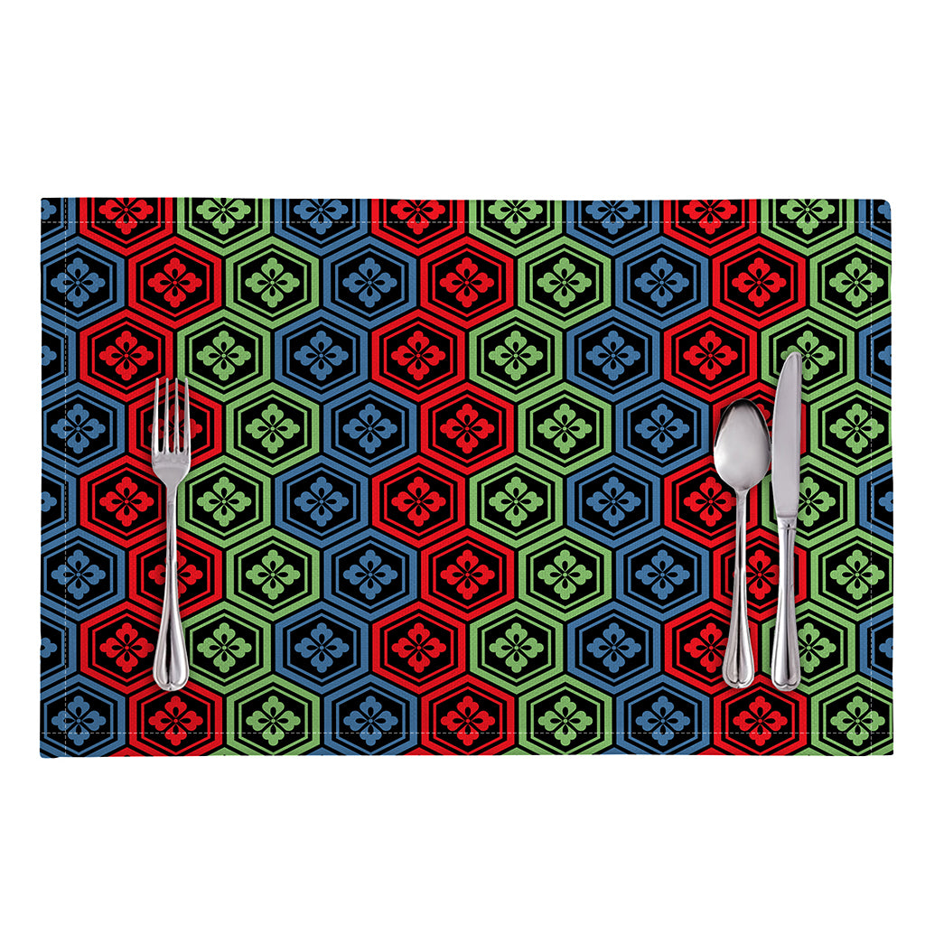 Colorful Japanese Flower Pattern Print Placemat