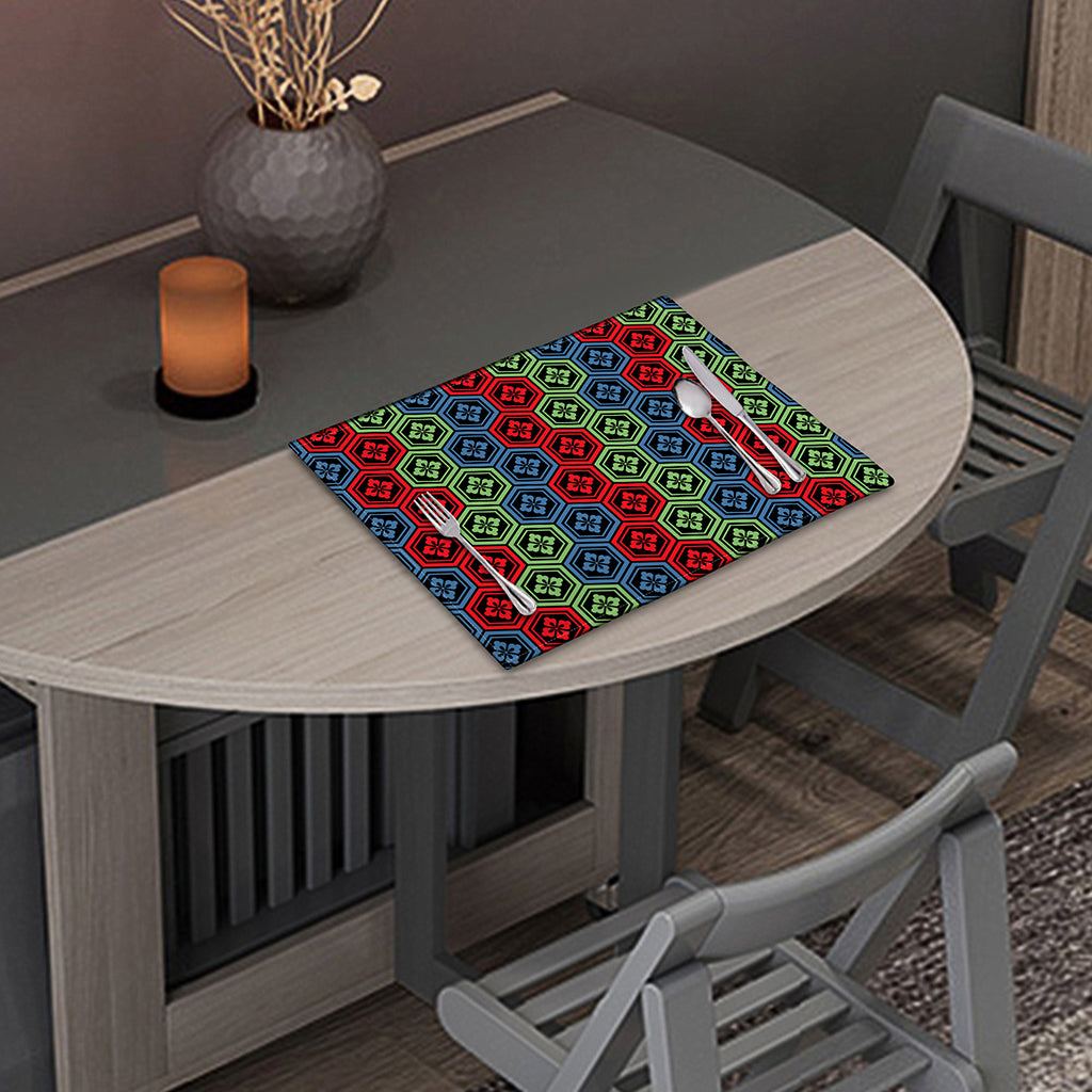 Colorful Japanese Flower Pattern Print Placemat