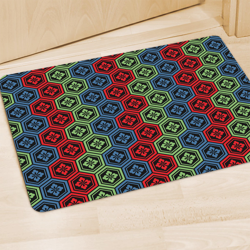 Colorful Japanese Flower Pattern Print Polyester Doormat