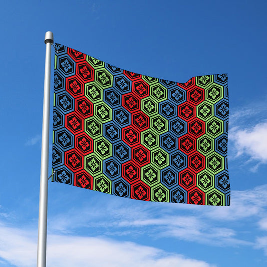 Colorful Japanese Flower Pattern Print Polyester Flag
