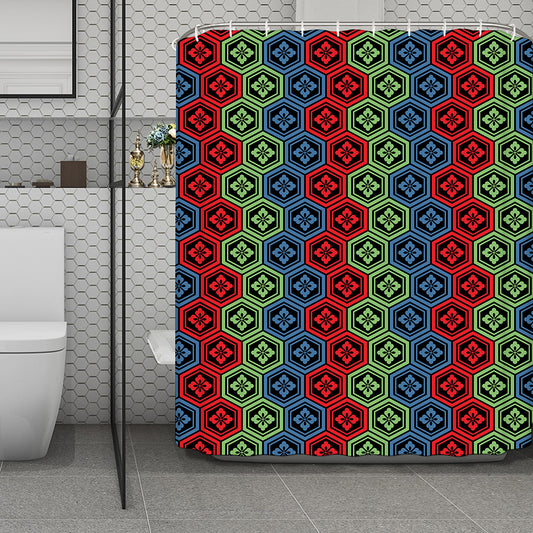 Colorful Japanese Flower Pattern Print Polyester Shower Curtain