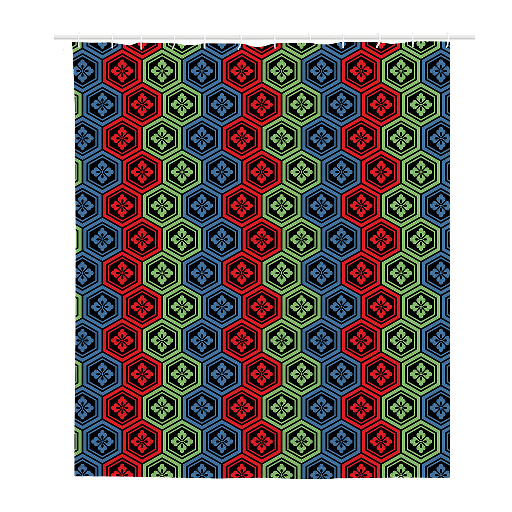 Colorful Japanese Flower Pattern Print Polyester Shower Curtain