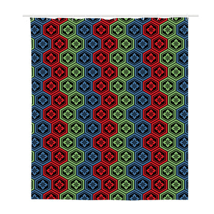 Colorful Japanese Flower Pattern Print Polyester Shower Curtain