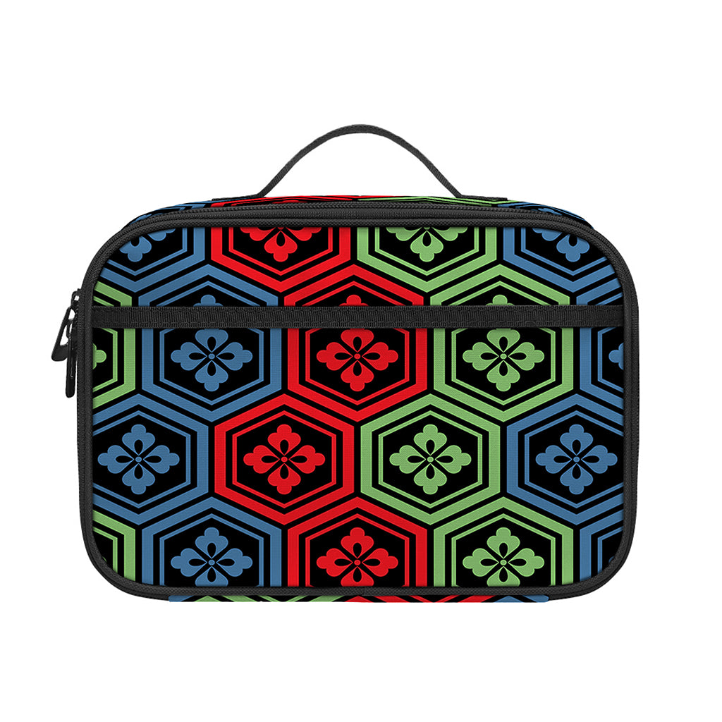 Colorful Japanese Flower Pattern Print Portable Lunch Bag